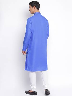 Ink Blue Cotton plain Straight men kurta With Churidar 4