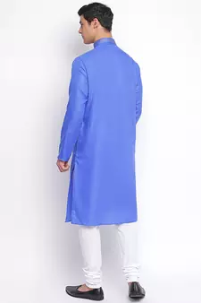 Ink Blue Cotton plain Straight men kurta With Churidar
