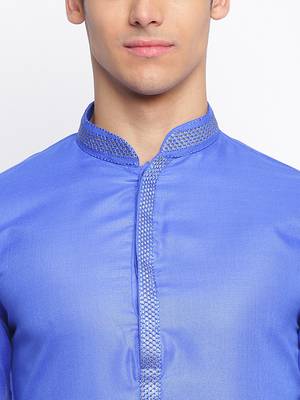Ink Blue Cotton plain Straight men kurta With Churidar 5