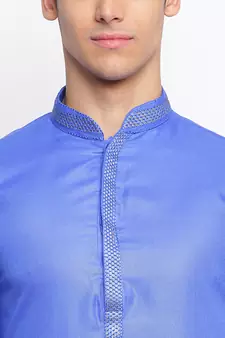 Ink Blue Cotton plain Straight men kurta With Churidar