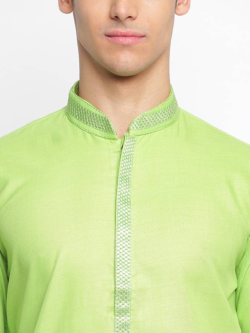 Light Green Cotton plain Straight men kurta With Churidar