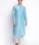 Maya Blue Art Silk plain Straight men kurta With Churidar