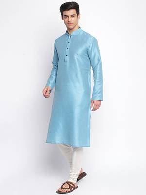 Maya Blue Art Silk plain Straight men kurta With Churidar 2