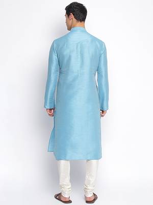 Maya Blue Art Silk plain Straight men kurta With Churidar 4