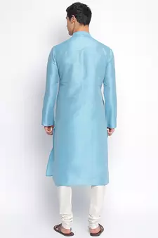 Maya Blue Art Silk plain Straight men kurta With Churidar