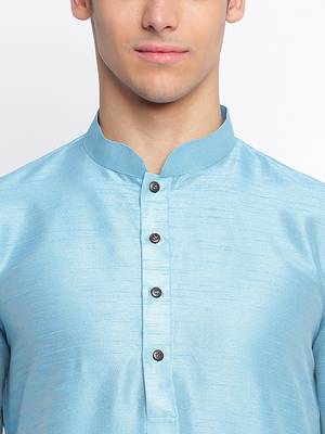 Maya Blue Art Silk plain Straight men kurta With Churidar 5