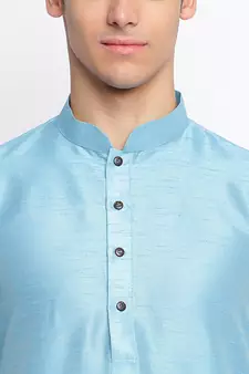 Maya Blue Art Silk plain Straight men kurta With Churidar