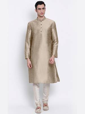 Khaki Art Silk plain Straight men kurta With Churidar 1