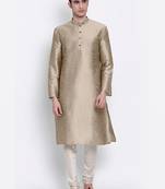 Khaki Art Silk plain Straight men kurta With Churidar