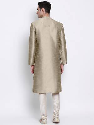 Khaki Art Silk plain Straight men kurta With Churidar 4