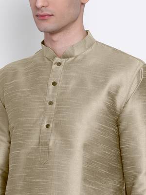 Khaki Art Silk plain Straight men kurta With Churidar 5