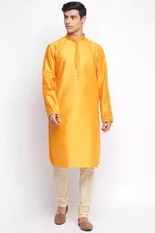 Orange Art Silk Woven Straight men kurta With Churidar