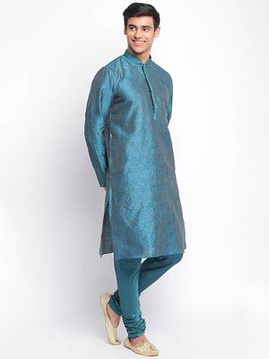 Firozi Art Silk Woven Straight men kurta With Churidar 3