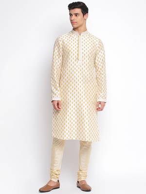 white Art Silk Woven Straight men kurta With Churidar 1
