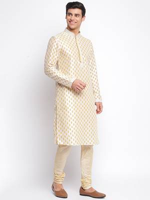 white Art Silk Woven Straight men kurta With Churidar 3