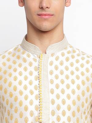 white Art Silk Woven Straight men kurta With Churidar 5