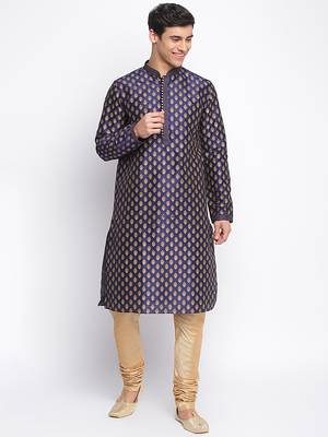 Deep Blue Art Silk Woven Straight men kurta With Churidar 1