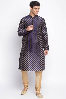 Deep Blue Art Silk Woven Straight men kurta With Churidar