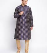 Deep Blue Art Silk Woven Straight men kurta With Churidar