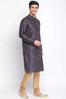 Deep Blue Art Silk Woven Straight men kurta With Churidar