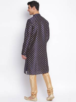 Deep Blue Art Silk Woven Straight men kurta With Churidar 4