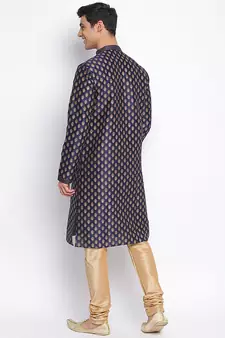 Deep Blue Art Silk Woven Straight men kurta With Churidar