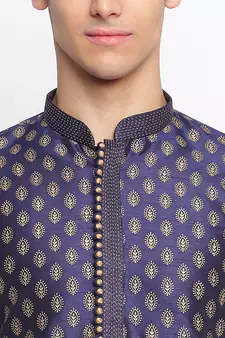 Deep Blue Art Silk Woven Straight men kurta With Churidar