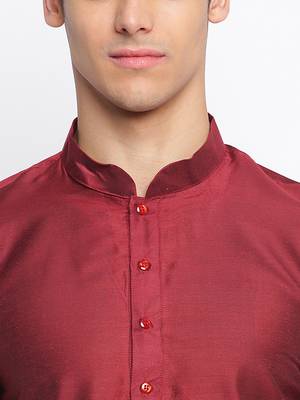 Maroon Cotton Silk plain Straight men kurta With Churidar 5