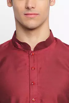 Maroon Cotton Silk plain Straight men kurta With Churidar
