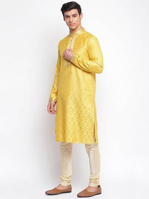 Yellow Art Silk Woven Straight men kurta With Churidar 2