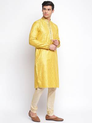 Yellow Art Silk Woven Straight men kurta With Churidar 3