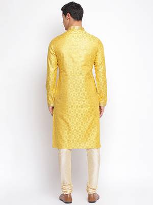 Yellow Art Silk Woven Straight men kurta With Churidar 4