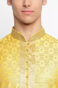 Yellow Art Silk Woven Straight men kurta With Churidar
