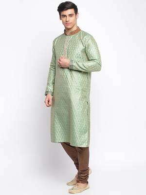 Green Art Silk Woven Straight men kurta With Churidar 2