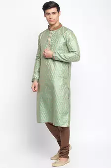 Green Art Silk Woven Straight men kurta With Churidar