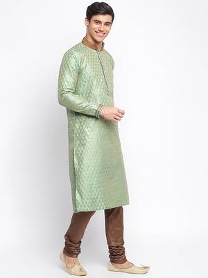 Green Art Silk Woven Straight men kurta With Churidar 3