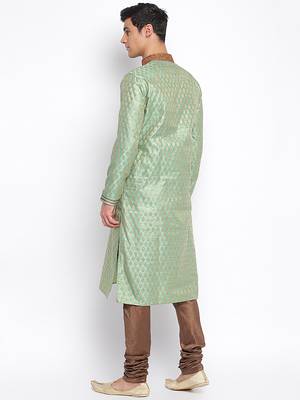 Green Art Silk Woven Straight men kurta With Churidar 4