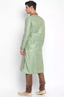 Green Art Silk Woven Straight men kurta With Churidar