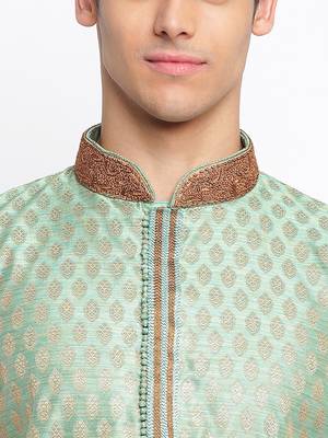 Green Art Silk Woven Straight men kurta With Churidar 5