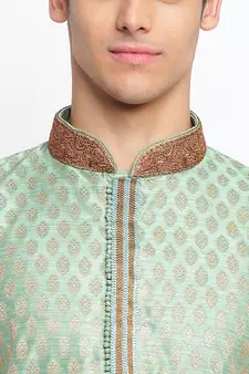 Green Art Silk Woven Straight men kurta With Churidar