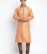 Peach Art Silk Woven Straight men kurta With Churidar
