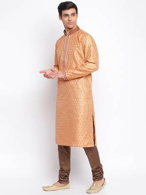 Peach Art Silk Woven Straight men kurta With Churidar 2