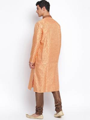 Peach Art Silk Woven Straight men kurta With Churidar 4