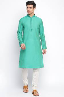 Green Art Silk plain Straight men kurta With Churidar