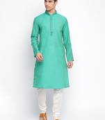 Green Art Silk plain Straight men kurta With Churidar