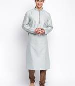 Powder Blue Art Silk Chickenkari Straight men kurta With Churidar