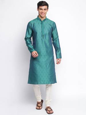 Deep Green Art Silk Woven Straight men kurta With Churidar 1