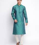 Deep Green Art Silk Woven Straight men kurta With Churidar