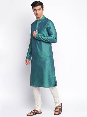 Deep Green Art Silk Woven Straight men kurta With Churidar 2