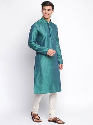 Deep Green Art Silk Woven Straight men kurta With Churidar 3
